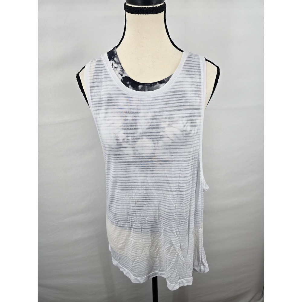 Tangerine Womens White Striped Burnout & Charcoal Tie Dye 2-in-1 Tank Top M
